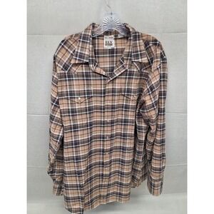 Ely Cattleman Tall Man Men XXLT Brown Plaid Western Pearl Snap Shirt Long Sleeve